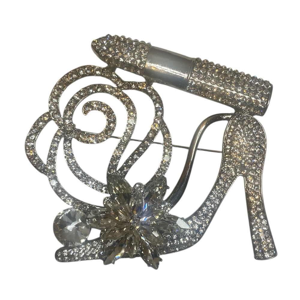 🌺Crystal Rhinestone Embellished Stiletto high heel Lipstick Brooch Pin